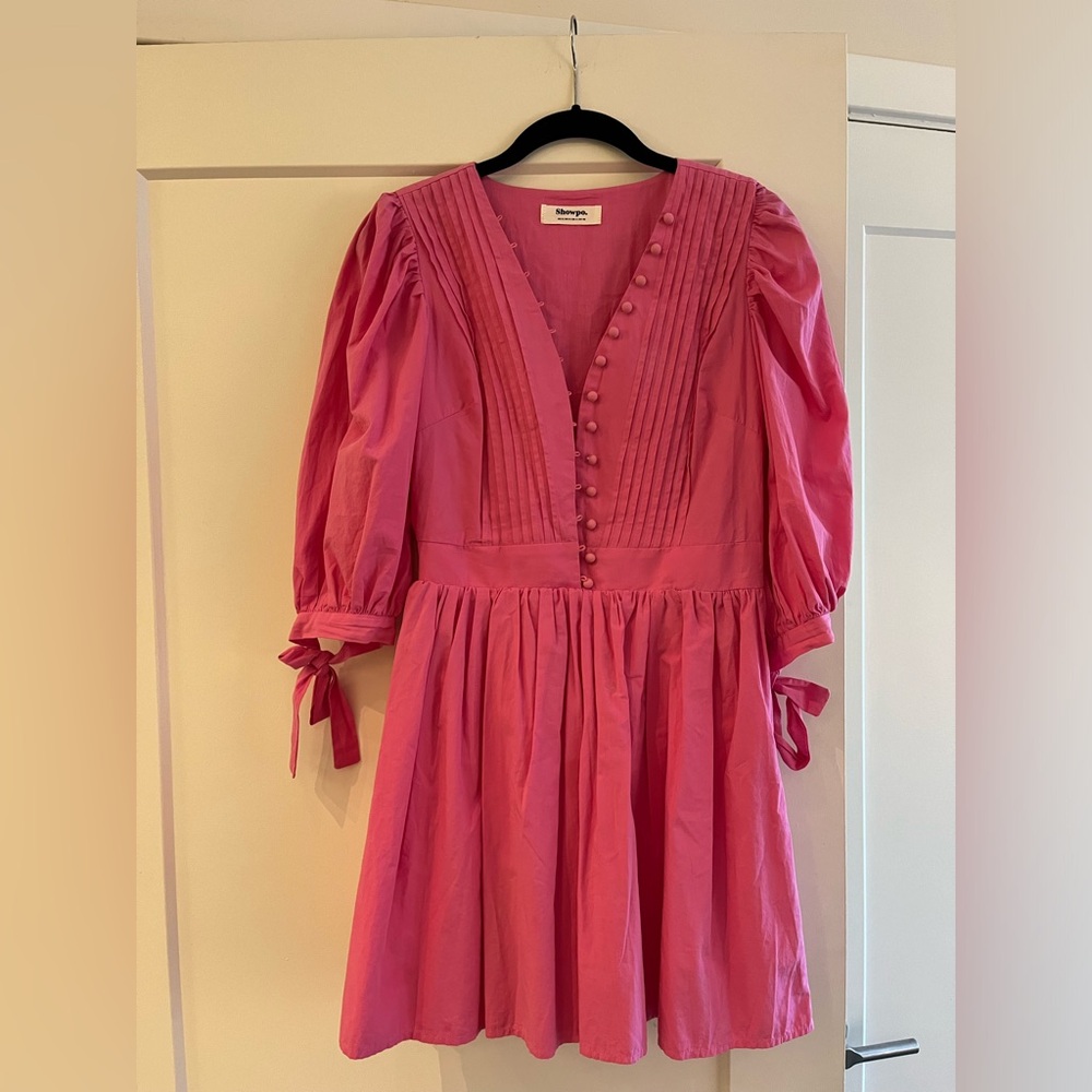 ShowPo ZANDRA MINI DRESS - PUFF SLEEVE POPLIN DRESS IN ICE PINK size US 4